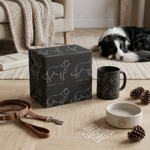 Papel De Presente Arte Gráfica Minimalista de Border Collie em Linha
