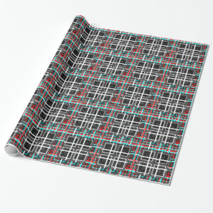 Papel De Presente Arte Gráfica Xadrez Chic Preto, Branco e Vermelho
