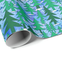 Arte Ingênuo Floresta de Abetos Inverno Verde Azul