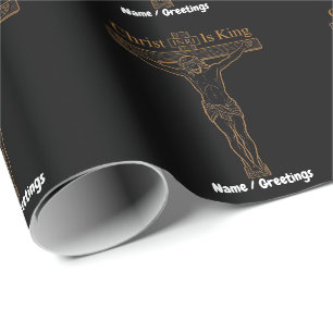 Papel De Presente Arte Minimalista da Crucificação Dourada Cristo é