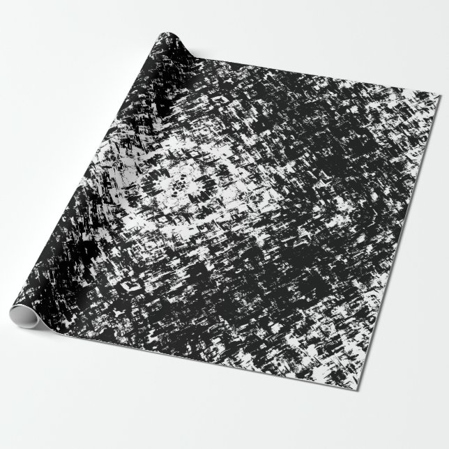 Papel De Presente Arte Moderna Abstrata Hipnótica em Preto e Branco (Desenrolado)