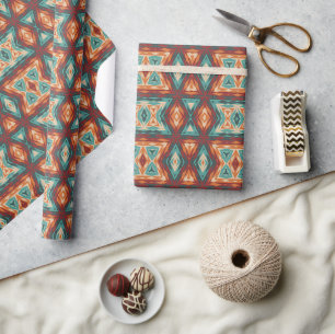 Papel De Presente Arte Mosaico Azul Turquesa Água Laranja Vermelho