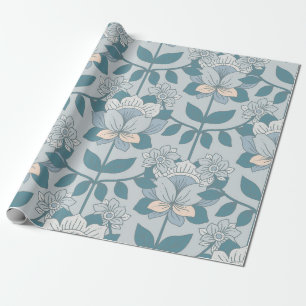 Papel De Presente Arte Nova Antiga Floral Azul Boho