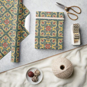 Papel De Presente Arte Novo Deco Majólica Floral Artesanal Antiga
