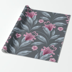 Papel De Presente Arte, padrão de colheita floral. Maroon transl