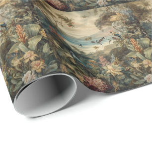 Papel De Presente Arte Paradisíaca Botânica Tropical Vintage   Luxo