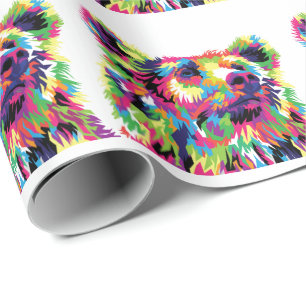 Papel De Presente Arte pop colorida de urso grizzly