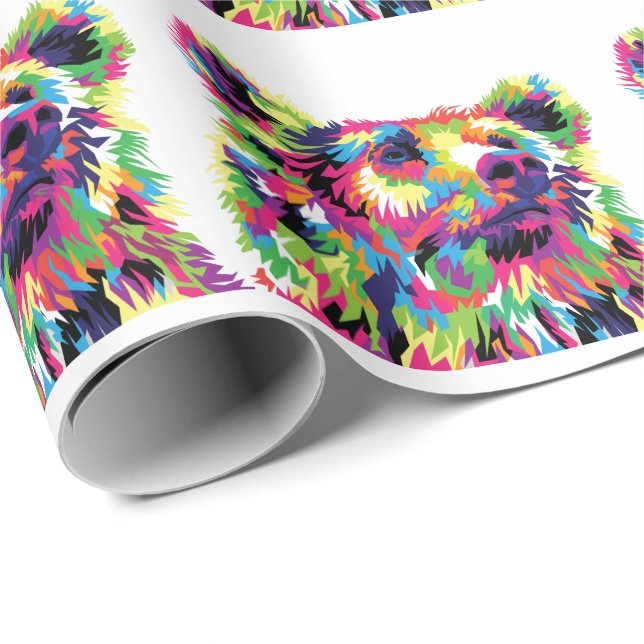 Papel De Presente Arte pop colorida de urso grizzly (Ponta do rolo)