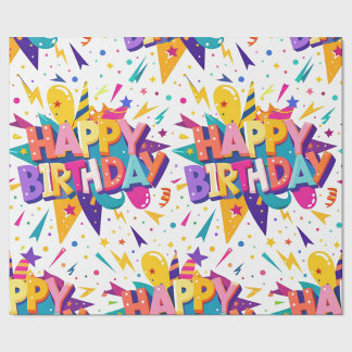 Papel De Presente Arte Pop Colorida Feliz Aniversário
