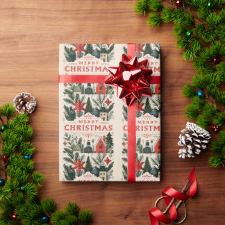 Papel De Presente Arte Popular Design de Vila Feliz Natal