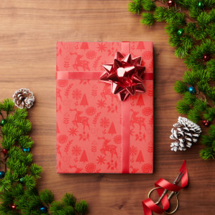 Papel De Presente Arte Popular Floresta de Veados Vermelho Presente