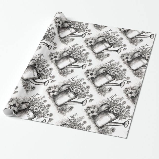 Papel De Presente Arte Primavera, Arte Negra e Branca (Desenrolado)