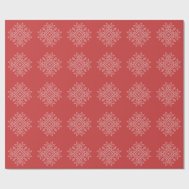 Papel De Presente Arte sazonal do bordado de natal vermelho (Aberto)