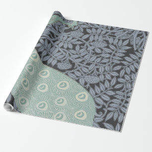 Papel De Presente Arte Vintage Nouveau Pavão Azul Verneuil