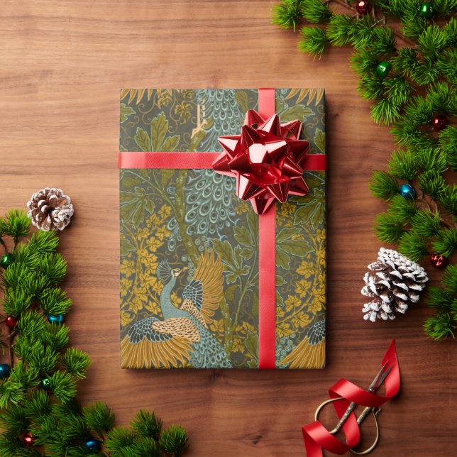 Papel De Presente Artes e Ofícios Walter Crane Padrão de Pavão (Presente de Natal)