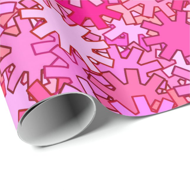 Papel De Presente Artes Geométricas Modernas, Fúchsia e Rosa (Ponta do rolo)