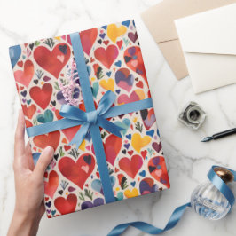 Papel De Presente Artes Únicas Coloridas Corações de Amor Padrão de
