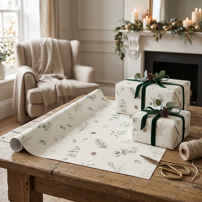 Papel De Presente Artesanal Inverno Botânico Natal Elegante (Artisan Winter Botanical Elegant Christmas Wrapping Paper)