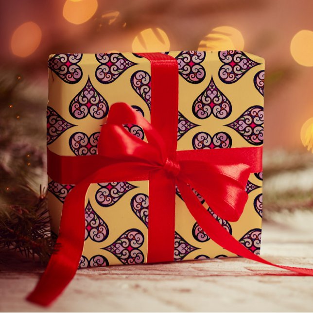 Papel De Presente Artesanato Amarelo Decorativo do Padrão Coração El (Criador carregado)