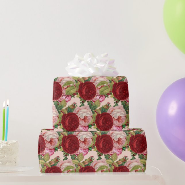 Papel De Presente Artesanato de Decoupage de Rosa Vermelha e Rosa ou (Presentes para festas)