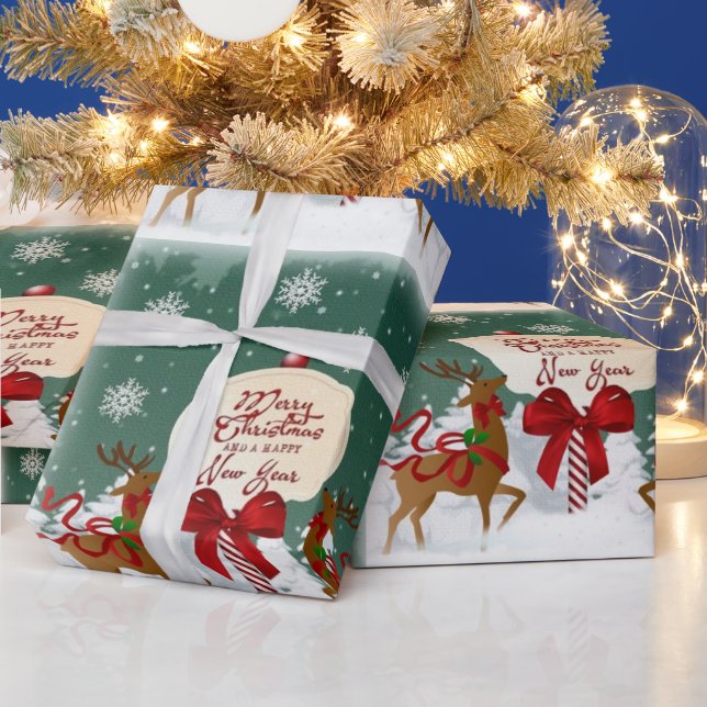 Papel De Presente Artesanato de Natal de Rena do Polo Norte Retrô ou (Feriados)