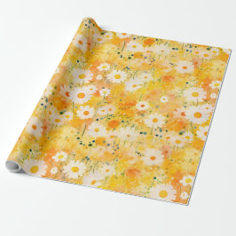 Papel De Presente Artisan Wildflower Amarelo Laranja Happy Daisies