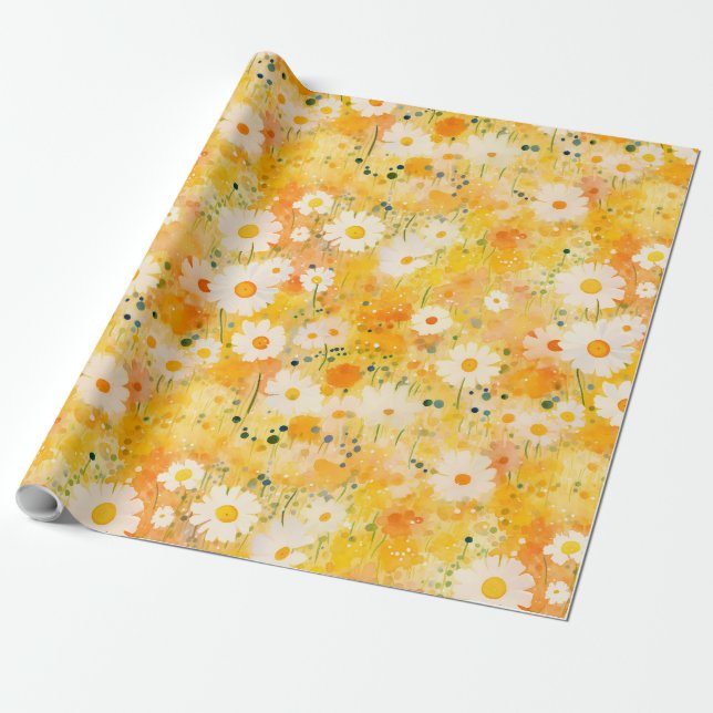 Papel De Presente Artisan Wildflower Amarelo Laranja Happy Daisies (Desenrolado)
