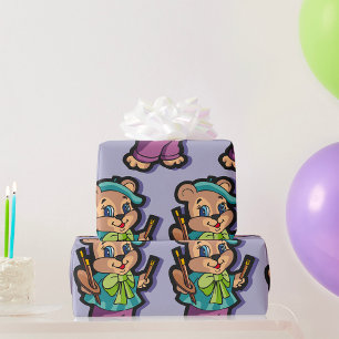 Papel De Presente Artista Ursinho de Pelúcia com Boina e Pincéis