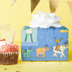 Papel De Presente Artistas Circus Animal em Papel Azul de Embalagem