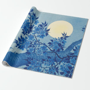Papel De Presente Árvore Azul ao Luar: Noite de Flor de Cerejeira Ja