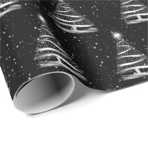 Papel De Presente árvore branca de estrelas de Natal a preto