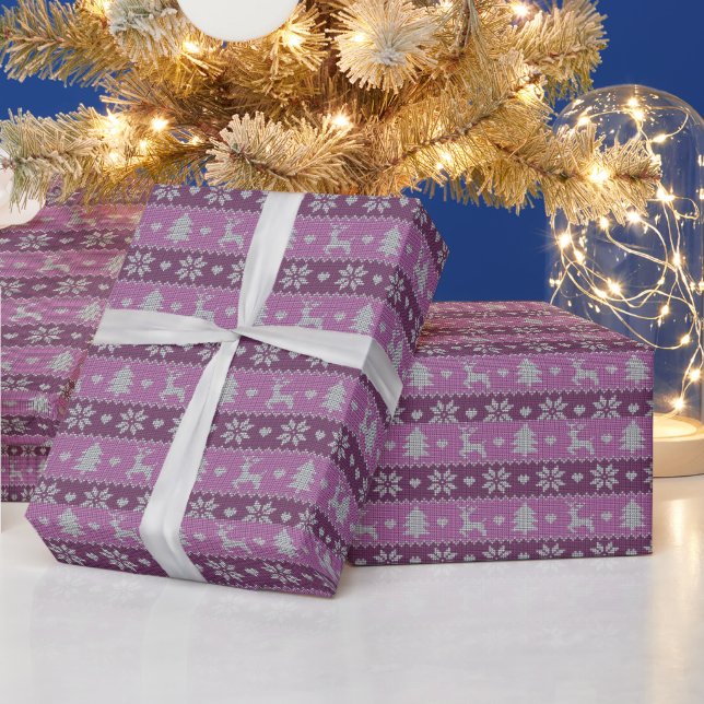 Papel De Presente Árvore Cardíaca Roxo-Rebelde Moderno Natal (Feriados)