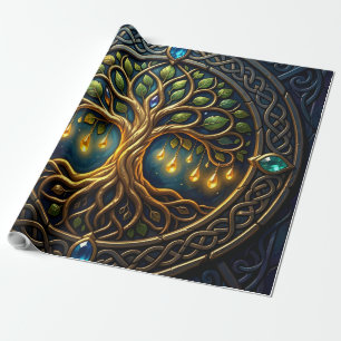 Papel De Presente Árvore Celestial de Luz Árvore Celta de Ouro da Vi