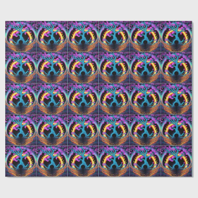 Papel De Presente Árvore Colorida da Vida (Aberto)