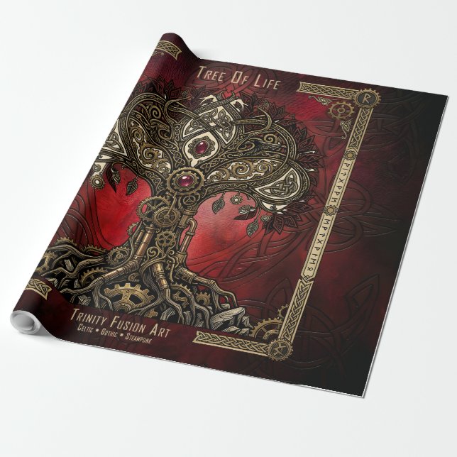 Papel De Presente Árvore da Vida – Steampunk Gótico Celta (Desenrolado)
