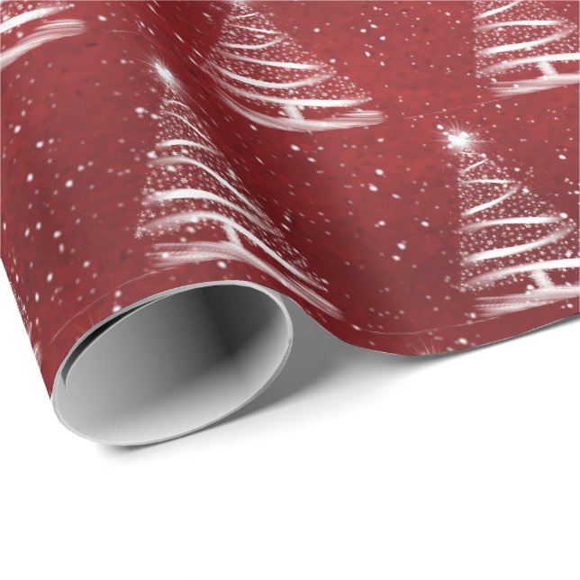 Papel De Presente árvore de estrela de Natal branca em vermelho (Ponta do rolo)