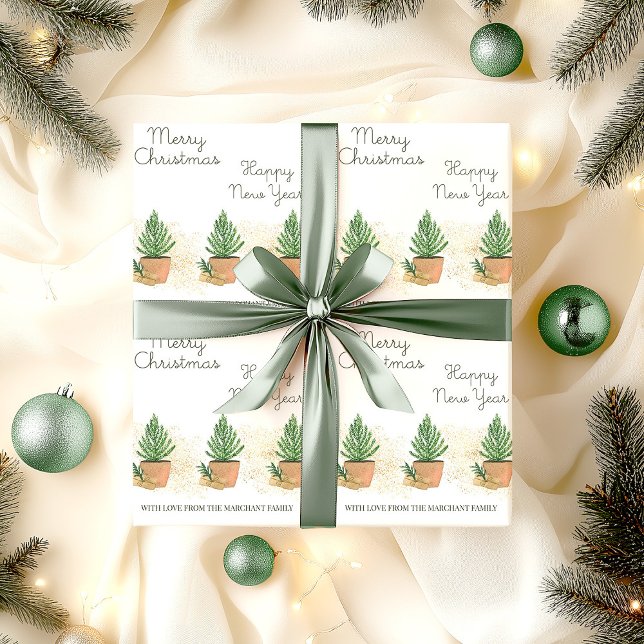 Papel De Presente Árvore de feltro e presente personalizados (Personalized Christmas wrapping paper)