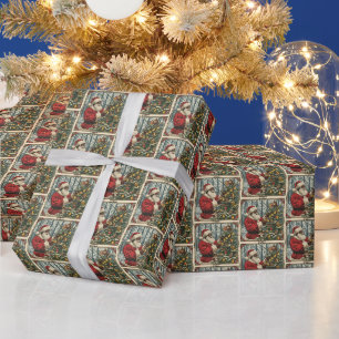 Papel De Presente Árvore de Feriado de Aves do Papai noel Preto