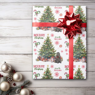 Papel De Presente Árvore de Feriado de Cachorro Negro Arco Vermelho