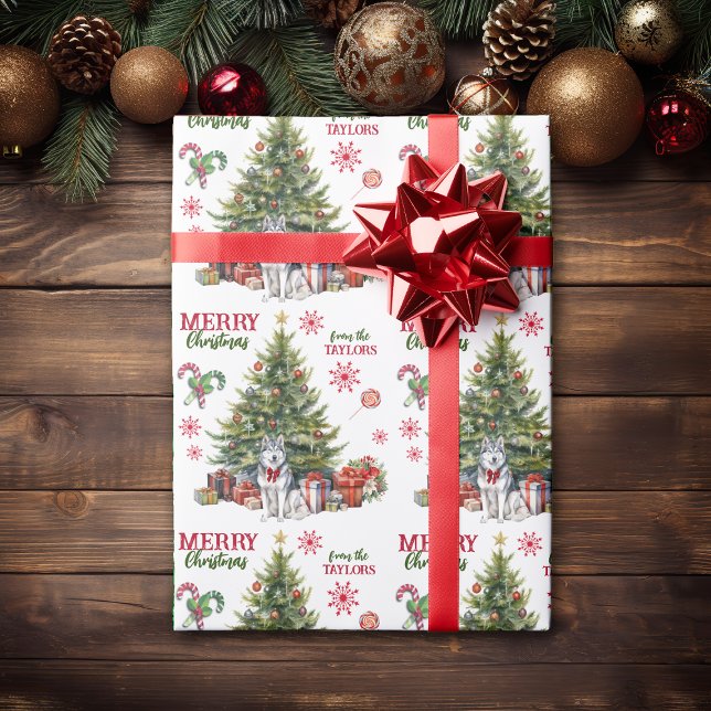 Papel De Presente Árvore de Férias de Cachorro Siberiano de Arco Ver (Criador carregado)