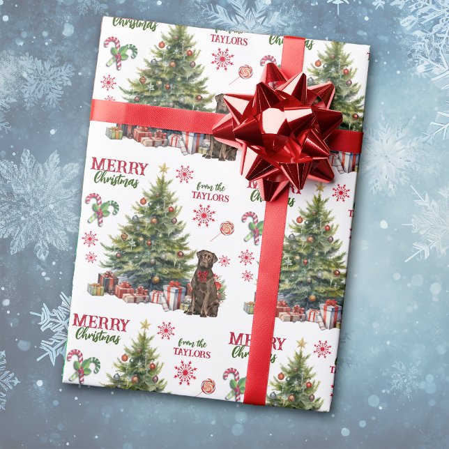 Papel De Presente Árvore de Férias de Cão de Chocolate Labrador (Criador carregado)