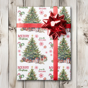 Papel De Presente Árvore de Férias do Arco Vermelho Cachorro Adoráve