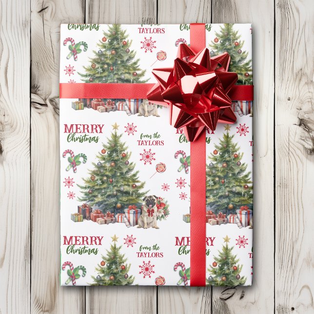 Papel De Presente Árvore de Férias do Arco Vermelho Cachorro Adoráve (Criador carregado)