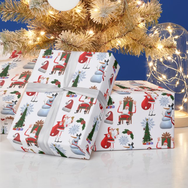 Papel De Presente Árvore de Inverno Caprichosa com Papai Noel e Bone (Feriados)