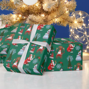 Papel De Presente Árvore de Inverno Caprichosa com Papai Noel e Bone