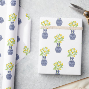 Papel De Presente Árvore de limão de Chinoiserie em um Ginger Jar Va