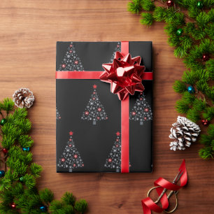 Papel De Presente Árvore de Natal Adorável Férias Natal Preto 