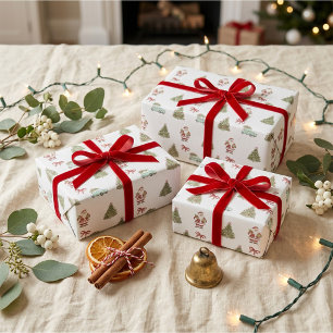 Papel De Presente Árvore de Natal Água-forte Nostálgica Vintage Papa