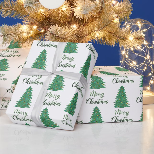 Papel De Presente Árvore de natal alegre - brilho verde (Feriados)