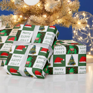 Papel De Presente Árvore de Natal Alegre e Divertida Chapéu de Papai